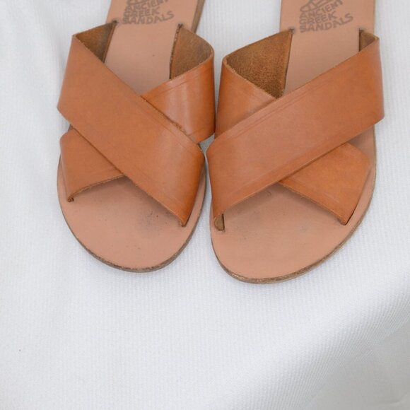 Ancient Greek Sandals Thais Tan Leather Slides Sz 8 - Picture 5 of 7